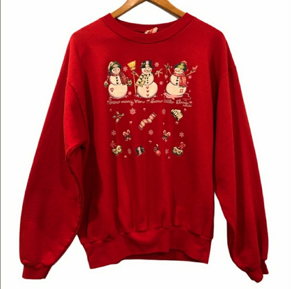Vintage Ugly Christmas Sweater Snowmen Red Large
